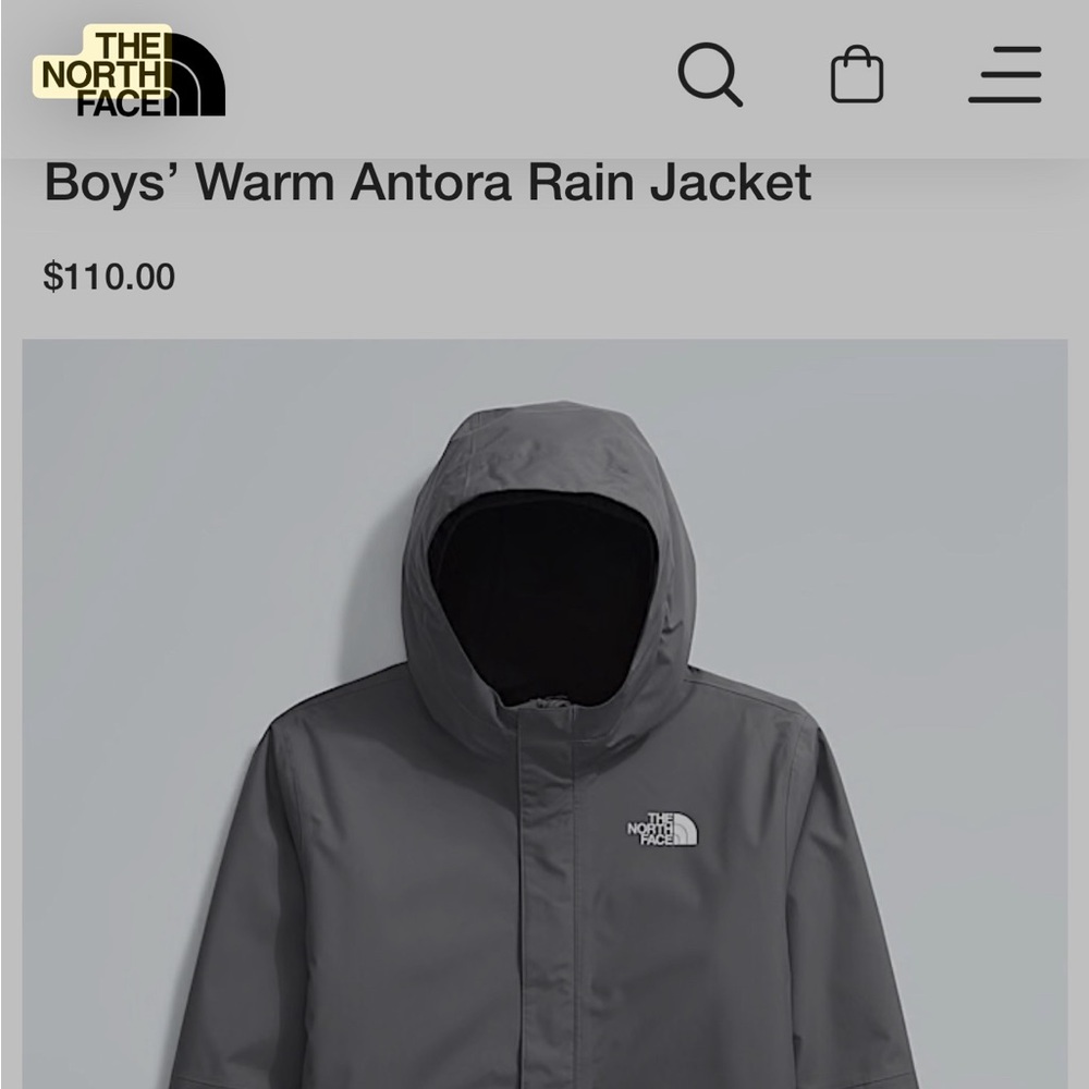 The North Face Bous Gray “ Barely Used” Antora Hooded Rain Jacket Boys S 7-8